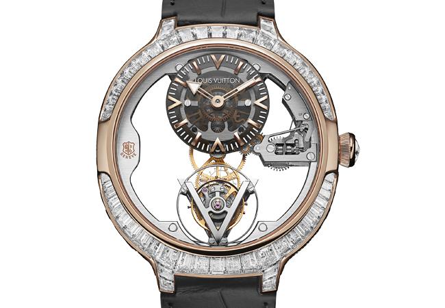 路易威登LOUIS VUITTON Voyager Tourbillon Volant Poinςon de Genève Or Rose sertie diamants  LV