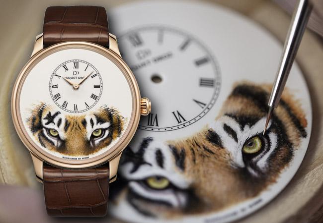 雅克德羅JAQUET DROZ 微繪老虎時分小針盤腕錶。型號：J005033331