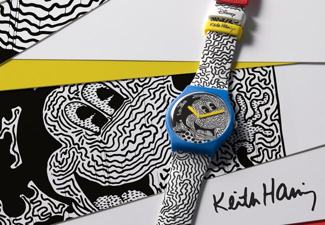Disney Mickey Mouse X KEITH HARING Collection By Swatch系列腕錶電流米奇 ECLECTIC MICKEY款，型號：SUOZ336