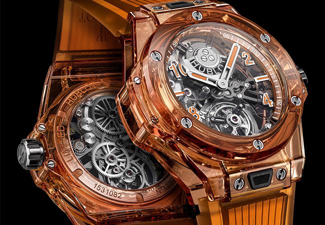 宇舶HUBLOT冰橙藍寶石陀飛輪腕錶，型號：419.JO.0120.RT