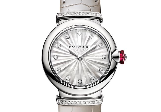 寶格麗BVLGARI LVCEA INTARSIO精鋼與灰色鱷魚皮錶帶腕錶，型號：103367