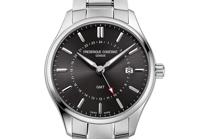 康斯登Classics Quartz GMT百年經典兩地時間石英腕錶，型號：FC-252DGS5B6B