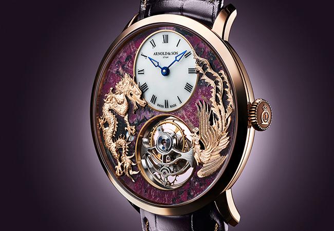 亞諾表ARNOLD&SON Ultrathin Tourbillon Dragon & Phoenix超薄陀飛輪龍鳳戲珠腕錶異性石款