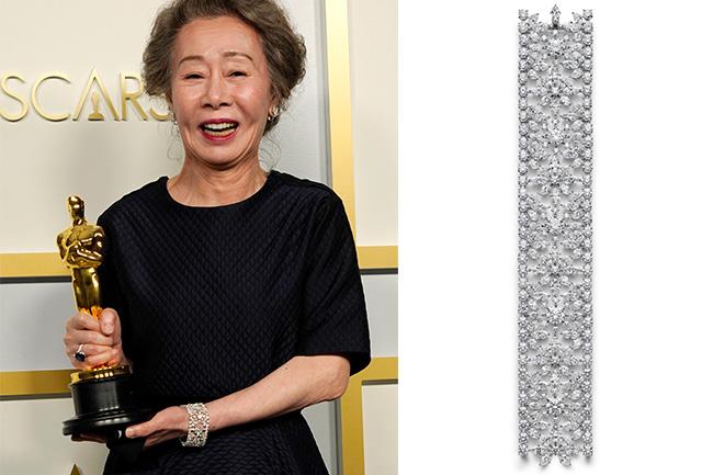 韓國尹汝貞配戴蕭邦珠寶領奪奧斯卡獎最佳女配角獎