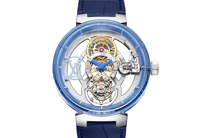 LOUIS VUITTON路易威登Tambour Moon飛行陀飛輪日內瓦印記藍寶石腕錶