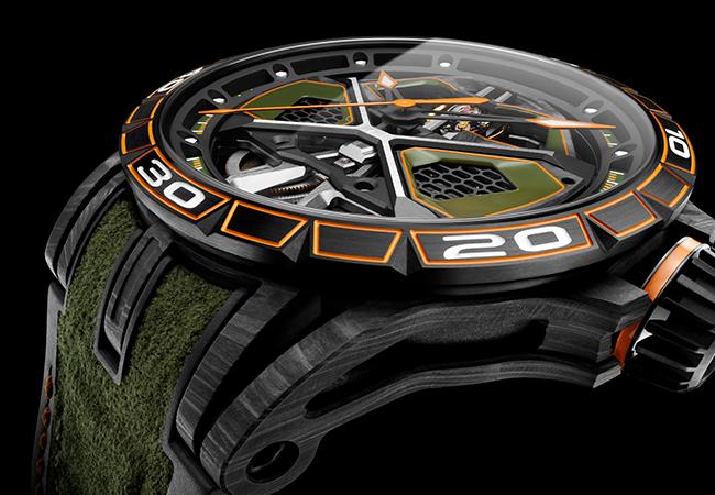 羅杰杜彼ROGER DUBUIS,Excalibur Spider Huracán Monobalancier片狀模塑碳纖維自動上鍊腕錶