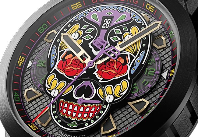 炸彈錶BOMBERG Bolt-68 Neo系列黑色卡拉維拉機械計時碼錶+骷髏修容套件組