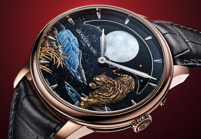 亞諾表Perpetual Moon“Year of the Tiger”金雕微繪恆久月相腕錶
